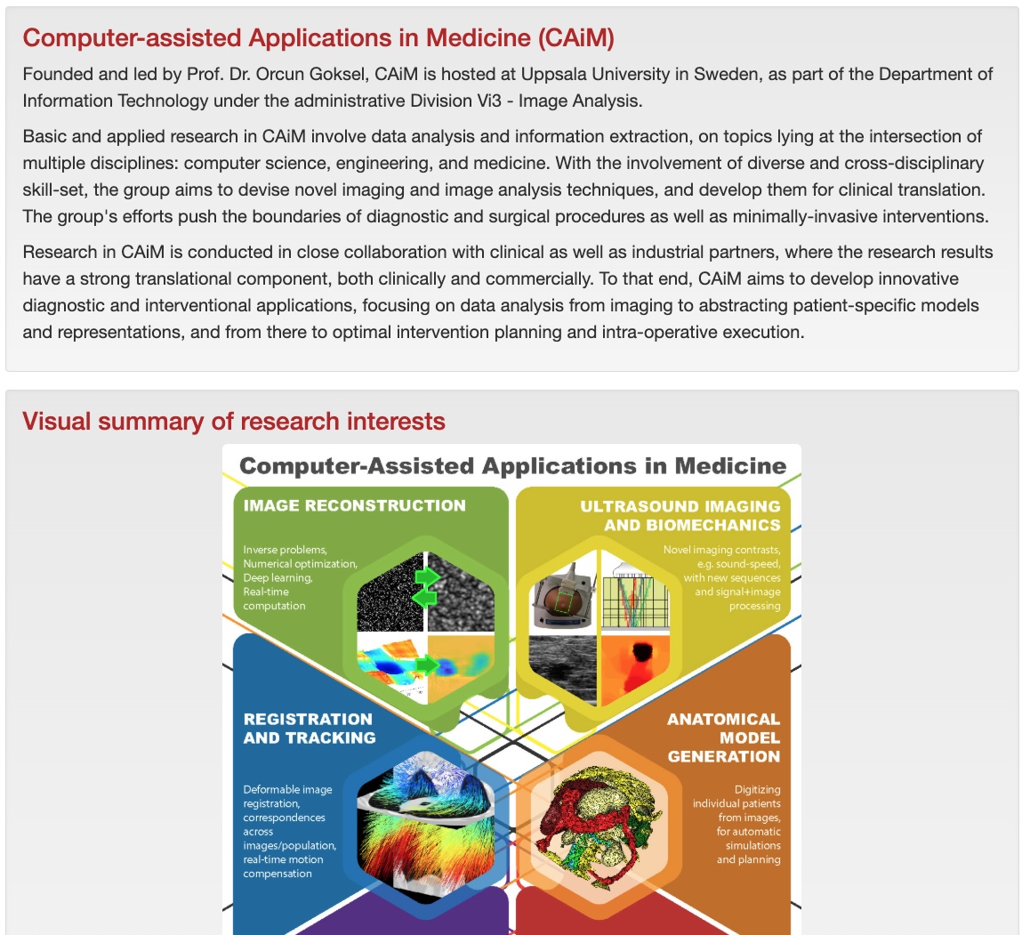 Screenshot of the CAiM research group website